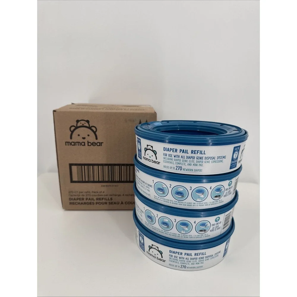 Lot of (4) Amazon Brand - Mama Bear‎ Diaper Pail Refills for Diaper Genie Pails